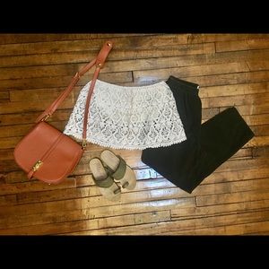 Boho cream white lace crop top